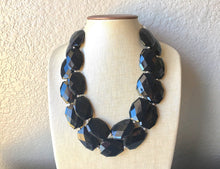 Load image into Gallery viewer, Black Necklace, multi strand jewelry, big beaded chunky statement necklace, black necklace, bridesmaid necklace, bib necklace, black