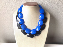 Load image into Gallery viewer, Black & Blue Necklace, multi strand jewelry, big beaded chunky statement necklace, black necklace, black jewelry, blue necklace, black