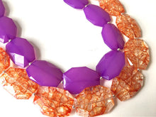 Load image into Gallery viewer, Purple & Orange Necklace, multi strand jewelry, big beaded chunky statement necklace, south carolina necklace, bridesmaid necklace
