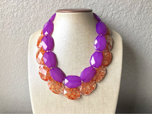 Load image into Gallery viewer, Purple & Orange Necklace, multi strand jewelry, big beaded chunky statement necklace, south carolina necklace, bridesmaid necklace