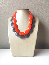 Load image into Gallery viewer, Orange & Gray Statement Necklace, Big Bead necklace, chunky orange necklace, fall wedding orange jewelry, gray necklace, bridesmaid necklace