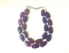 Load image into Gallery viewer, Purple & Blue Ombré beaded statement chunky necklace, blue jewelry, blue and purple, dark blue necklace, statement necklace, purple necklace