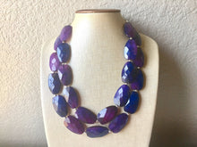 Load image into Gallery viewer, Purple & Blue Ombré beaded statement chunky necklace, blue jewelry, blue and purple, dark blue necklace, statement necklace, purple necklace
