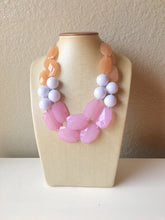 Load image into Gallery viewer, Blush Pink & Champagne Big Bead Necklace - Double Strand Statement Jewelry, blush white brown, Chunky bib bridesmaid, wedding necklace
