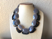 Load image into Gallery viewer, Black & Gray Necklace, multi strand jewelry, big beaded chunky statement necklace, black necklace, bridesmaid necklace, bib necklace, gray