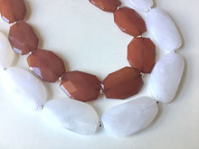 Load image into Gallery viewer, Brown & White Necklace, multi strand jewelry, big beaded chunky statement necklace, brown necklace, bridesmaid necklace, bib necklace