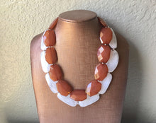 Load image into Gallery viewer, Brown & White Necklace, multi strand jewelry, big beaded chunky statement necklace, brown necklace, bridesmaid necklace, bib necklace