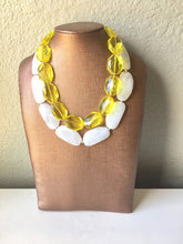 Load image into Gallery viewer, Yellow & White Necklace, multi strand jewelry, big beaded chunky statement necklace, yellow necklace, bridesmaid necklace, bib necklace