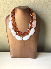 Load image into Gallery viewer, Caramel & White Necklace, multi strand jewelry, big beaded chunky statement necklace, caramel necklace, bridesmaid necklace, bib necklace