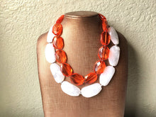 Load image into Gallery viewer, Brown & White Necklace, multi strand jewelry, big beaded chunky statement necklace, light brown necklace, bridesmaid necklace, bib necklace