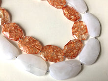 Load image into Gallery viewer, Orange & White Necklace, multi strand jewelry, big beaded chunky statement necklace, orange necklace, bridesmaid necklace, bib necklace
