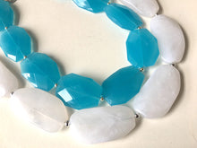 Load image into Gallery viewer, Blue & White Necklace, multi strand jewelry, big beaded chunky statement necklace, blue necklace, bridesmaid necklace, bib necklace, white