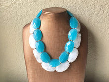Load image into Gallery viewer, Blue & White Necklace, multi strand jewelry, big beaded chunky statement necklace, blue necklace, bridesmaid necklace, bib necklace, white