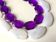 Load image into Gallery viewer, Purple & White Necklace, multi strand jewelry, big beaded chunky statement necklace, purple necklace, bridesmaid necklace, bib necklace