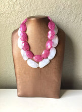 Load image into Gallery viewer, Pink & White Necklace, multi strand jewelry, big beaded chunky statement necklace, pink necklace, bridesmaid necklace, bib necklace, pink