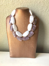 Load image into Gallery viewer, Brown & White Necklace, multi strand jewelry, big beaded chunky statement necklace, purple necklace, bridesmaid necklace, bib necklace