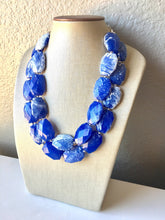 Load image into Gallery viewer, Blue & White Necklace, Double strand jewelry, big beaded chunky statement necklace, blue necklace, Kentucky necklace, blue white jewelry