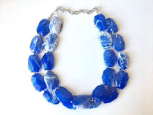 Load image into Gallery viewer, Blue & White Necklace, Double strand jewelry, big beaded chunky statement necklace, blue necklace, Kentucky necklace, blue white jewelry