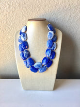 Load image into Gallery viewer, Blue & White Necklace, Double strand jewelry, big beaded chunky statement necklace, blue necklace, Kentucky necklace, blue white jewelry