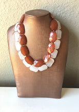 Load image into Gallery viewer, Brown & White Necklace, multi strand jewelry, big beaded chunky statement necklace, brown necklace, bridesmaid necklace, bib necklace