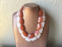 Load image into Gallery viewer, Brown & White Necklace, multi strand jewelry, big beaded chunky statement necklace, brown necklace, bridesmaid necklace, bib necklace