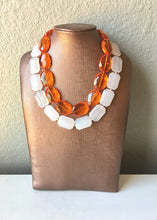 Load image into Gallery viewer, Orange & White Necklace, multi strand jewelry, big beaded chunky statement necklace, orange necklace, bridesmaid necklace, bib necklace