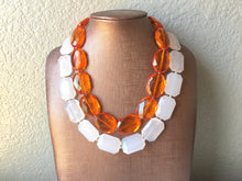 Load image into Gallery viewer, Orange & White Necklace, multi strand jewelry, big beaded chunky statement necklace, orange necklace, bridesmaid necklace, bib necklace