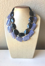 Load image into Gallery viewer, Black & Blue Necklace, multi strand jewelry, big beaded chunky statement necklace, blue necklace, bridesmaid necklace, bib necklace, black