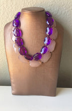 Load image into Gallery viewer, Purple & Caramel Necklace, multi strand jewelry, big beaded chunky statement necklace, caramel necklace, bridesmaid necklace, purple jewelry