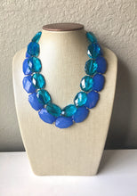 Load image into Gallery viewer, Blue & Teal Necklace, multi strand jewelry, big beaded chunky statement necklace, blue necklace, bridesmaid necklace, bib necklace, teal