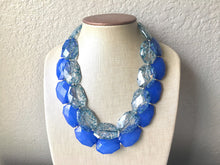 Load image into Gallery viewer, Blue & Teal Necklace, multi strand jewelry, big beaded chunky statement necklace, royal blue necklace, bridesmaid necklace, bib necklace