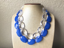 Load image into Gallery viewer, Blue & Clear Necklace, multi strand jewelry, big beaded chunky statement necklace, royal blue necklace, bridesmaid necklace, bib necklace
