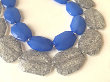 Load image into Gallery viewer, Blue & Gray Necklace, multi strand jewelry, big beaded chunky statement necklace, royal blue necklace, bridesmaid necklace, gray
