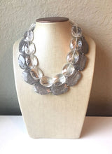 Load image into Gallery viewer, Clear & Gray Necklace, multi strand jewelry, big beaded chunky statement necklace, clear necklace, bridesmaid necklace, gray necklace
