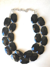 Load image into Gallery viewer, Black Necklace, multi strand jewelry, big beaded chunky statement necklace, black necklace, bridesmaid necklace, bib necklace, black