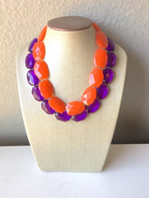 Load image into Gallery viewer, Purple & Orange Necklace, multi strand jewelry, big beaded chunky statement necklace, south carolina necklace, bridesmaid necklace