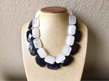 Load image into Gallery viewer, White & Black Necklace, Double strand jewelry, big beaded chunky statement necklace, black necklace, black jewelry, white necklace, black