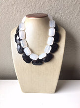 Load image into Gallery viewer, White & Black Necklace, Double strand jewelry, big beaded chunky statement necklace, black necklace, black jewelry, white necklace, black