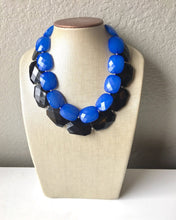 Load image into Gallery viewer, Black & Blue Necklace, multi strand jewelry, big beaded chunky statement necklace, black necklace, black jewelry, blue necklace, black
