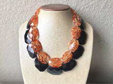 Load image into Gallery viewer, Orange on Black Necklace, Double strand orange jewelry, big beaded chunky statement necklace, black necklace, orange black jewelry, black