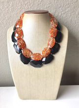 Load image into Gallery viewer, Orange on Black Necklace, Double strand orange jewelry, big beaded chunky statement necklace, black necklace, orange black jewelry, black