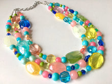 Load image into Gallery viewer, Spring Statement Necklace, Colorful Beaded Necklace, Chunky bib necklace, pastel necklace, pastel jewelry, bridesmaid necklace
