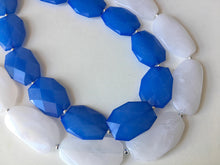 Load image into Gallery viewer, Blue & White Necklace, multi strand jewelry, big beaded chunky statement necklace, blue necklace, bridesmaid necklace, bib necklace, white