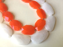 Load image into Gallery viewer, Orange & White Necklace, multi strand jewelry, big beaded chunky statement necklace, orange necklace, bridesmaid necklace, bib necklace
