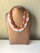 Load image into Gallery viewer, Brown & White Necklace, multi strand jewelry, big beaded chunky statement necklace, brown necklace, bridesmaid necklace, bib necklace