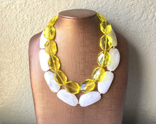 Load image into Gallery viewer, Yellow & White Necklace, multi strand jewelry, big beaded chunky statement necklace, yellow necklace, bridesmaid necklace, bib necklace
