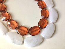 Load image into Gallery viewer, Caramel & White Necklace, multi strand jewelry, big beaded chunky statement necklace, caramel necklace, bridesmaid necklace, bib necklace