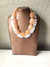 Load image into Gallery viewer, Champagne & White Necklace, multi strand jewelry, big beaded chunky statement necklace, caramel necklace, bridesmaid necklace, bib necklace