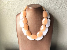 Load image into Gallery viewer, Champagne & White Necklace, multi strand jewelry, big beaded chunky statement necklace, caramel necklace, bridesmaid necklace, bib necklace