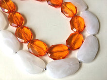 Load image into Gallery viewer, Orange & White Necklace, multi strand jewelry, big beaded chunky statement necklace, orange necklace, bridesmaid necklace, bib necklace